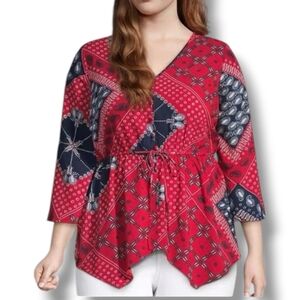 Lane Bryant plus size Bandana Paisley Print Peasant Blouse 18/20 Red and black